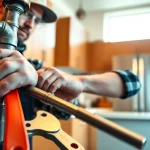 Skilled plumber demonstrating plumbing apprenticeship techniques in a modern kitchen