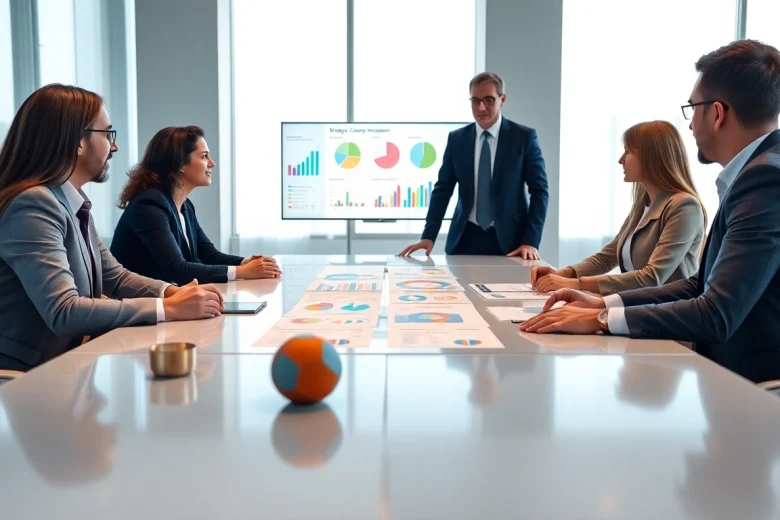 Team brainstorming on Strategy Capture Management strategies in a modern office setting.