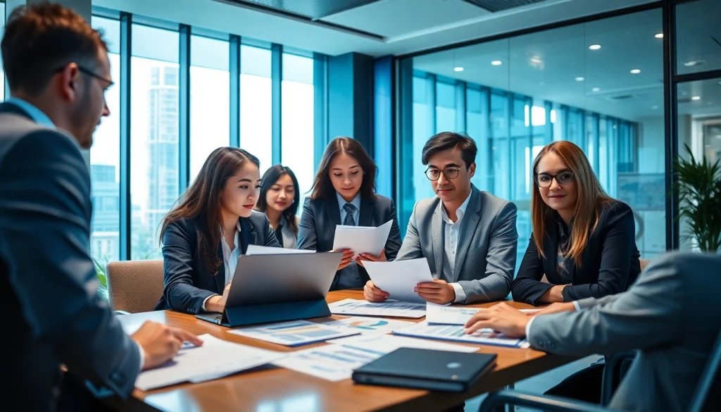 Audit Services in Dubai showcasing a diverse team analyzing financial data in a modern office.