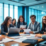 Audit Services in Dubai showcasing a diverse team analyzing financial data in a modern office.