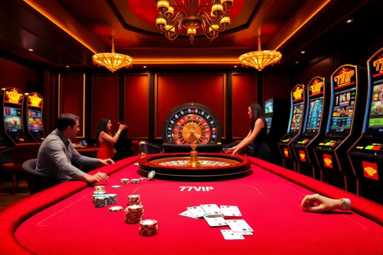 Players enjoying an exciting game at 777VIP casino, showcasing colorful chips and roulette.