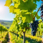 Visit Clarksburg CA wineries featuring vibrant vineyards and fresh grapes in bright natural light.