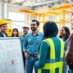 Participants engage in construction training programs with tools and instructor guidance in a modern setting.