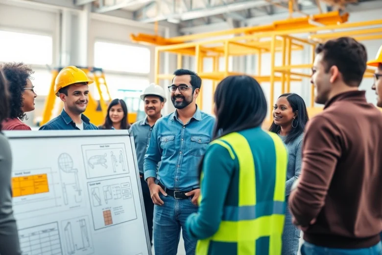 Participants engage in construction training programs with tools and instructor guidance in a modern setting.