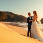 Capture a romantic moment with Carmel wedding photography featuring a couple exchanging vows on the beach.