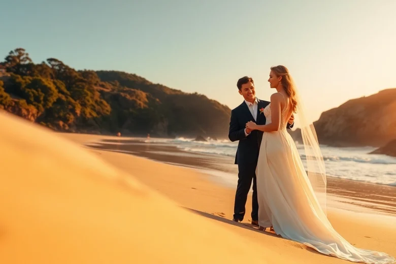 Capture a romantic moment with Carmel wedding photography featuring a couple exchanging vows on the beach.