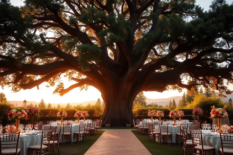 Stunning wedding venues northern California with an elegant outdoor setup featuring a majestic tree.