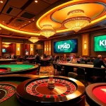 KPI4D logo showcased in a luxurious casino with players at poker and roulette tables.