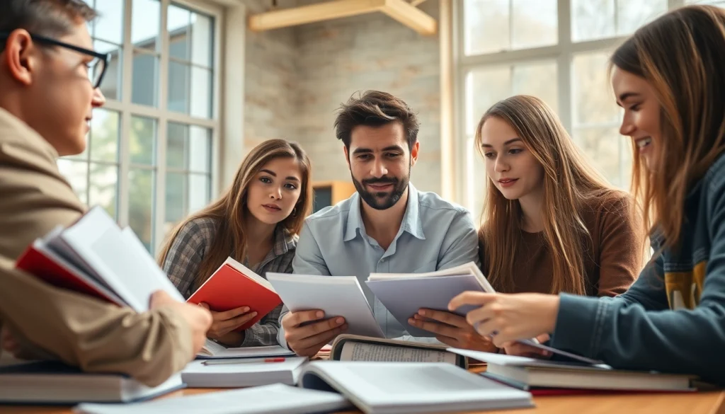 Engaged toefl test takers for hire studying together in a bright, collaborative environment.