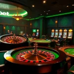 Experience thrilling gameplay at Shbet with luxurious casino tables and vibrant slot machines.