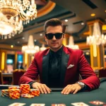 Seseorang bermain di meja blackjack dengan yakin di bbni4d casino, dikelilingi chip dan kartu berwarna.