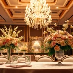 A beautiful wedding event space Jacksonville showcases lavish decorations and warm lighting.