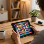 Engaged player enjoying Canada online casinos reddit through mobile gaming experience in a cozy home setting.