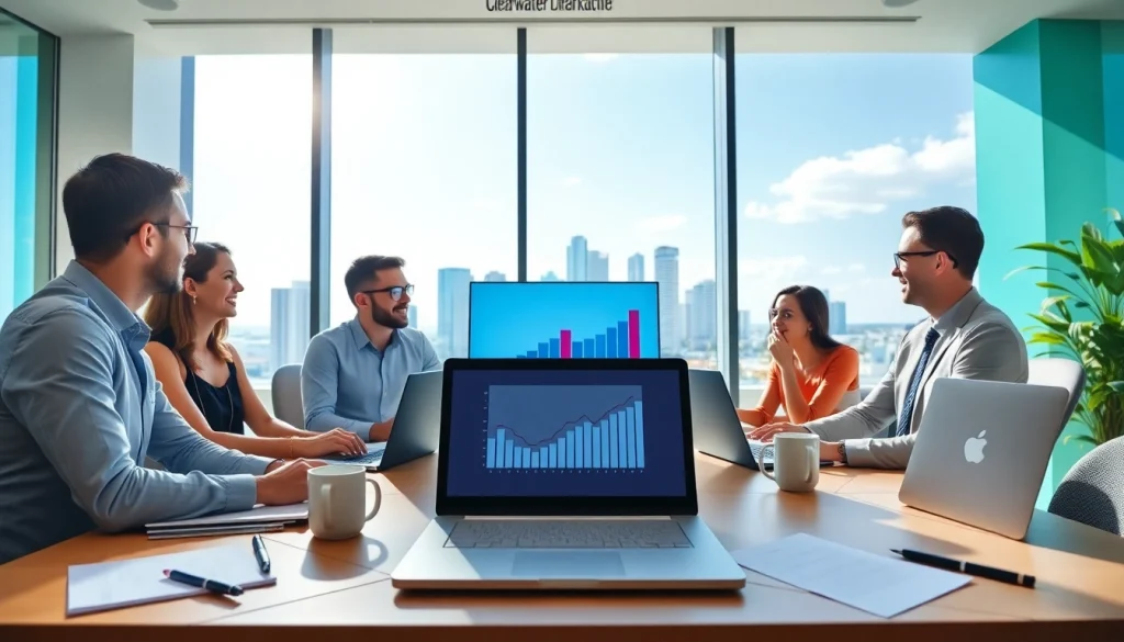 SEO Agency Clearwater team's dynamic collaboration in a bright office setting.