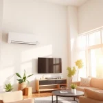 Install a daikin mini split ac in a bright, modern living room with contemporary furniture.
