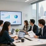 SEO Company in NYC team analyzing digital marketing strategies in modern office.