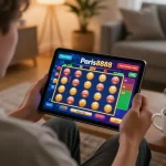 Play exciting slot games on Paris888 in a cozy living room setting, showcasing engaging gameplay.