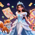 A vibrant scene depicting a stunning woman and an arctic fox, representing the free jerk video chat experience with colorful lottery elements.