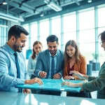 Engaging AI assistant for enterprise facilitating teamwork in a modern corporate setting.