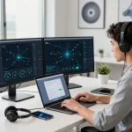 快连 software in action within a modern workspace, showcasing network analytics and productivity.