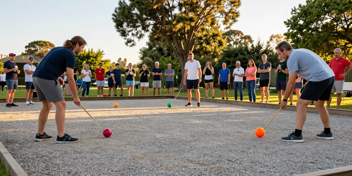 Aktivitas petanque di fopikotaparepare.org dengan atlet bersenang-senang di lapangan terbuka.