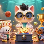 Join the excitement of deposit 5rb with our vibrant 3D casino scene featuring mad scientist cat and slots