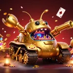 Meilleur casino en ligne avec une illustration 3D d'un tank doré révélant un casino miniature.