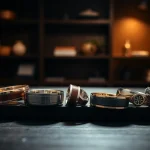 Showcase of unique wedding bands for men featuring diverse designs and materials.