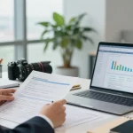Gambar auditor forensik AAFI Kota Medan yang sedang menganalisis dokumen di kantor modern.