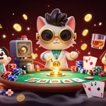 Experience thrilling parlay bets with unique characters in a rich casino setting featuring poker elements.