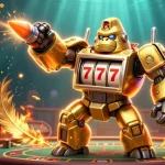 Engage with U888's dynamic casino experience featuring a golden gorilla mech and thrilling betting action.