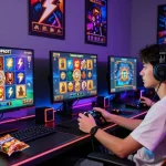 Exciting Zeus Slot gaming experience with a player engaged at a vibrant gaming setup