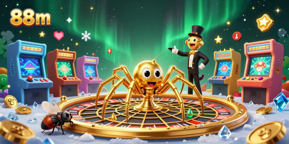 Spin the roulette wheel with 88 m as the fly nervously bets among gold coins and arcade machines.