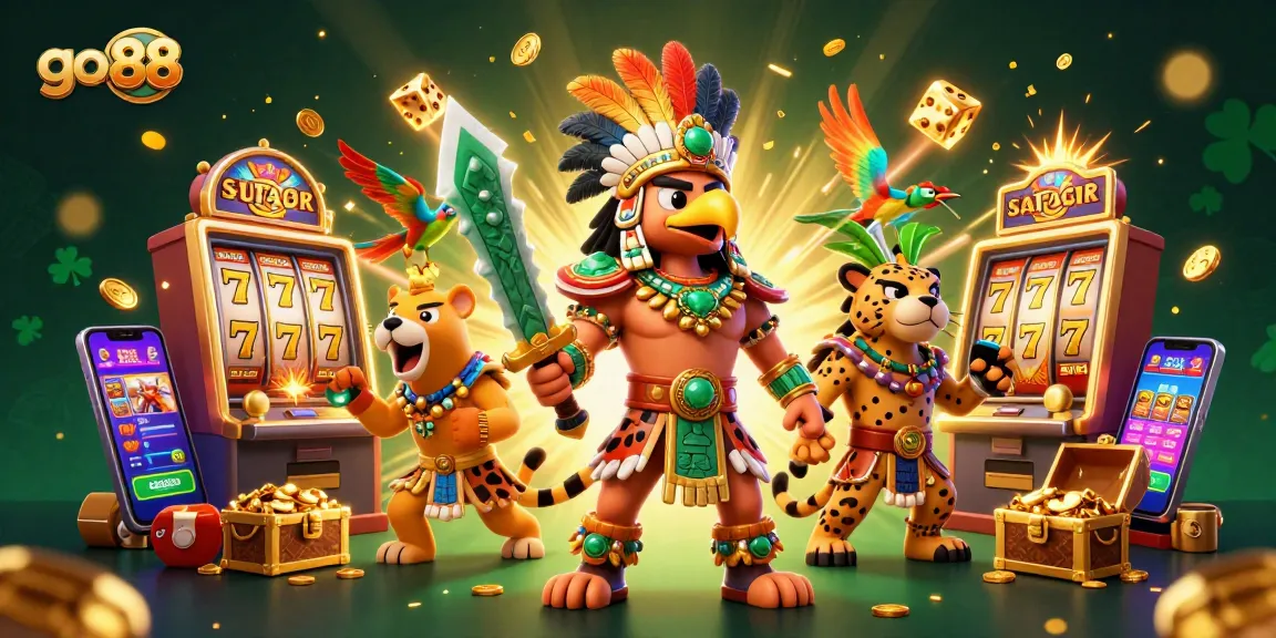 Engage in thrilling go 88 gaming adventures with our vibrant casino-themed illustration showcasing dynamic slot machines and lucky elements.