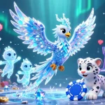Engage with rumus togel strategies through a colorful, dynamic casino scene featuring an ice phoenix and gaming excitement.